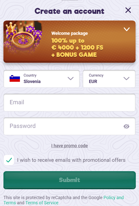 Registracija v SafeCasino